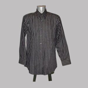 IZOD Men's Button Front Check Dress Shirt Size L 16 Cotton